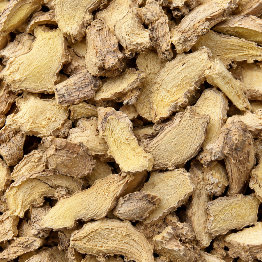 Dried ginger root close-up